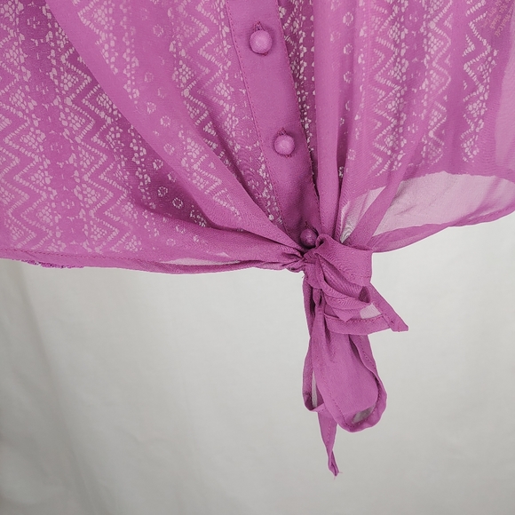 Sheer & Lace Plum Button Down Tank Top Blouse Sz M - Picture 5 of 7